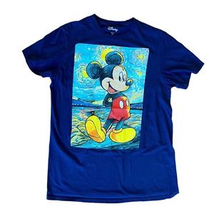 Disney Womens Mickey Mouse T Shirt Crew Neck Short Sleeve Blue Size M.